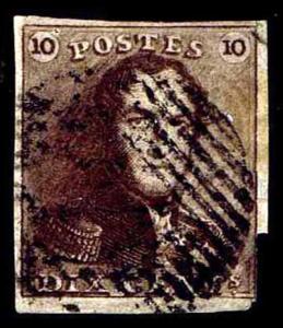 1849 BELGIUM #1 KING LEOPOLD I - WATERMARKED - F - CV $100.00 (ESP#8568)