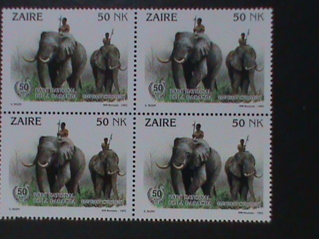 ​ZAIRE-1993-SC# 1404 NATL.GAME PARK 50TH ANNIV: ELEPHANTS MNH BLOCK VF