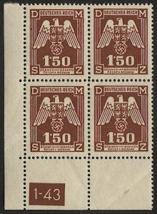 CZECHOSLOVAKIA Bohemia & Moravia 1941 Sc O20  1.50k VF Mint MNH Block, Birds