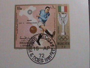 ​SHARJAH 1972-OLYMPIC GAMES MUNICH'72- SOCCER-ITALY IMPERF-CTO S/S SHEET VF