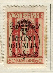 FIUME; 1924 early REGNO D'ITALIA Optd. Mint hinged 60c. value