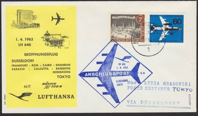 GERMANY 1963 Lufthansa first flight cover to Tokyo Japan....................H312