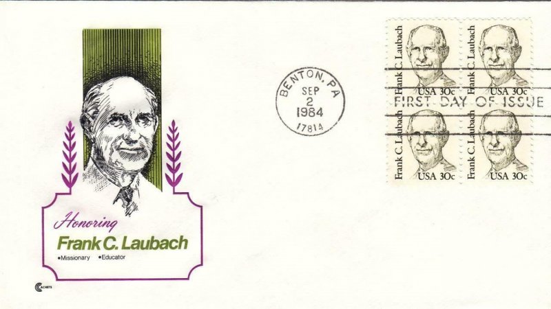 1984, Honoring Frank C. Laubach, Cachet Craft, FDC (D12730)