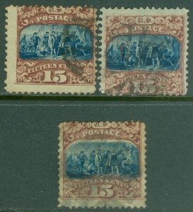 EDW1949SELL : USA 1869 Scott #119. 3 stamps. Used. Light cancels. Catalog $600.