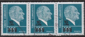 Turkey 1981 Sg2740 10l On 400k Fine Used Strip Of 3