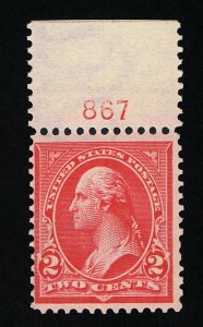 GENUINE SCOTT #279B MINT OG NH 1899 RED 2¢ TYPE-IV PLATE NUMBER SINGLE PNS #867