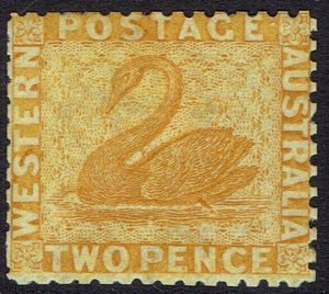 WESTERN AUSTRALIA 1864 SWAN 2D WMK CROWN CC UPRIGHT PERF 12½