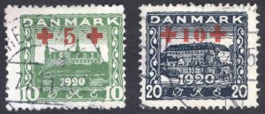 Denmark 1921 10o+5o-20o+10o Red Cross Scott B1-B2 VFU Cat $137