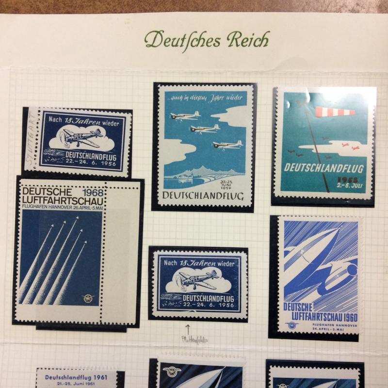 9 German Poster stamps, labels. 1956 to1964 Deutschlandflug Aviation air planes