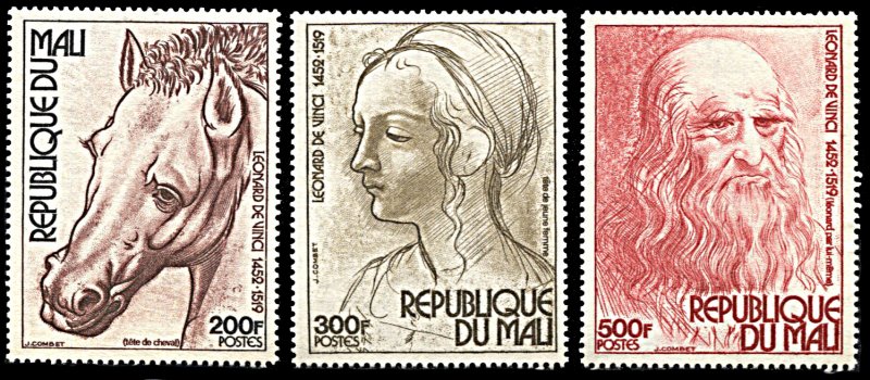 Mali 289-291, MNH, 525th Birthday of Leonardo da Vinci, Drawings