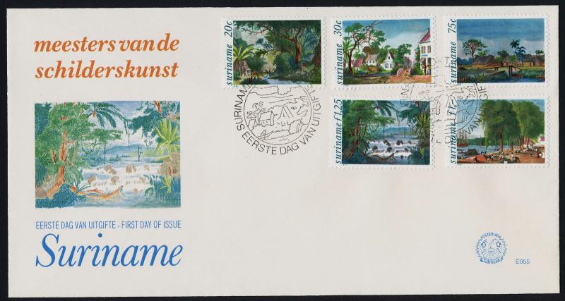 Surinam 583-7 on FDC - Art, Voyage to Surinam. Planter's House, Fish Market