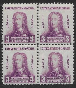US #726 MNH Block. General Oglethorpe - Beautiful.