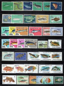 Fish Stamp Collection All MNH Marine Life Marlin Squid ZAYIX 0324S0062