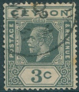 Ceylon 1921 SG340 3c slate-grey KGV tablet A tone spot FU (amd)