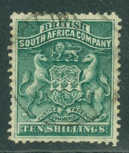 SG 9 Rhodesia 1892. 10/- deep green. A very fine used CDS example CAT £100