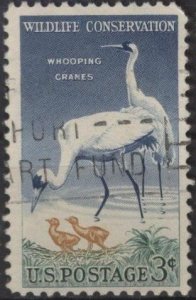 US 1098 (used) 3¢ Wildlife conservation: whooping crane (1957)