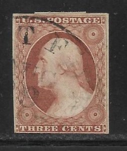 United States - Scott #11 3c Dull red, Type I, Fine Used