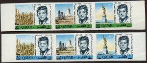 Qatar Sc# 102 and 102A, MLH.  2 imperforate strips of 3.  2017 SCV $17.50