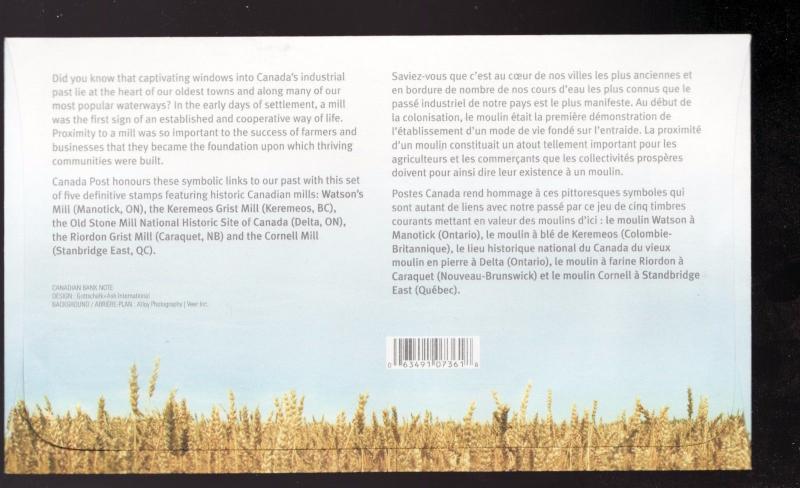 2010 Canada Permanent OFDC # 2350 a-e Flag Over Mills in mint condition