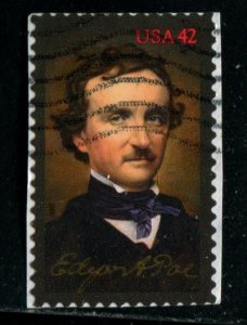 4377 US 42c Edgar Allan Poe SA, used on paper