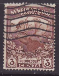 Newfoundland-Sc#117b- id21-used 3c brown Caribou-Gueudecourt-1919