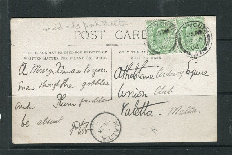 MALTA; Early 1900s fine Illustrated used Ed VII Postcard, finely cancelled.