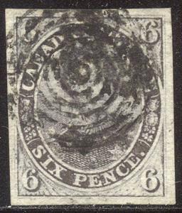 CANADA #2b Used VF w/Cert - 1851 6p Grayish Purple