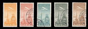 Denmark #C6-10 Cat$36, 1934 Airpost, set of five, 10o hinged, rest used