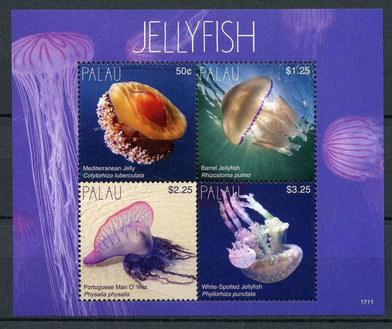 Palau Marine Animals Stamps 2017 MNH Jellyfish Portuguese Man O' War 4v M/S