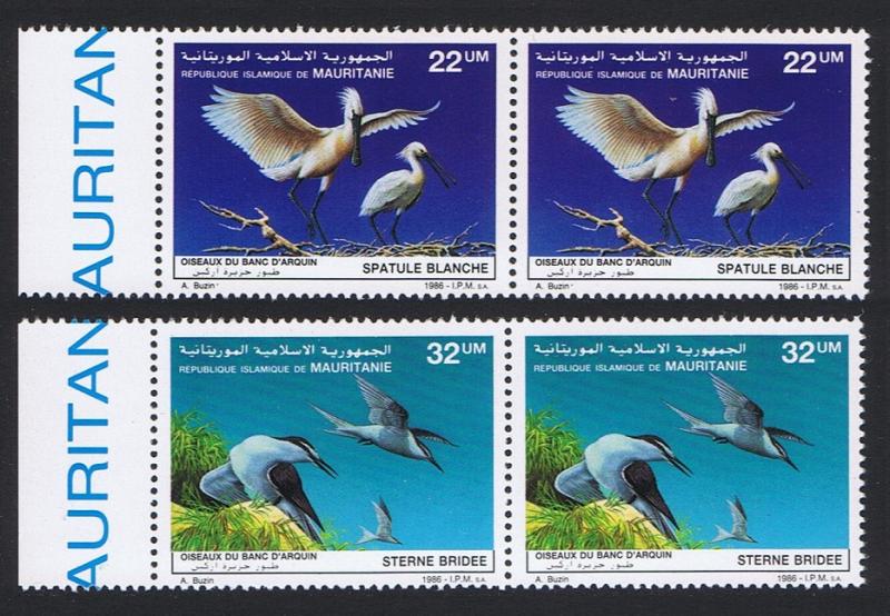 Mauritania Birds Spoonbill Terns 2v issue 1986 in pairs with Left Margin