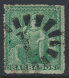 Barbados SG 22 SC# 15  Used  Grass Green rough perf 14-16  see scans and details