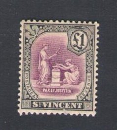 1913-17 ST. VINCENT - Stanley Gibbons #120 - £1 mauve and black - MNH**