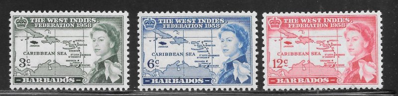 Barbados Scott 248-250 Unused LHOG - 1958 West Indies Federation - SCV $1.60