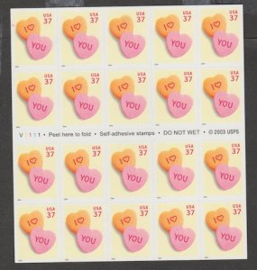 U.S. Scott Scott #3833a Love Conversation Heart Stamps - Mint NH Booklet Pane