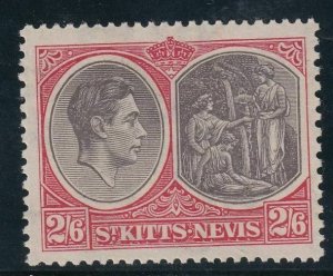 1938  ST. KITTS & NEVIS  -  SG: 76  KGVI 2/6d  BLACK &  SCARLET - UNMOUNTED MINT