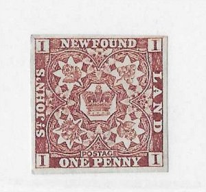 Newfoundland Sc #1 1p brown violet NG VF