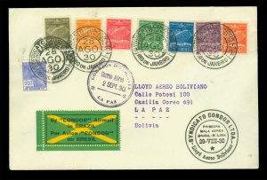 BRAZIL 1930 CONDOR SYNDICATE AIRMAIL cover to BOLIVIA w/ complete set Sc# 1CL1-7