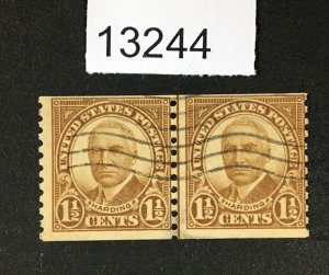 MOMEN: US STAMPS  # 598 LINE PAIR USED LOT #13244