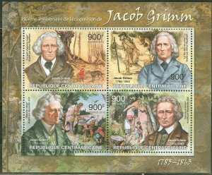 CENTRAL  AFRICA 2013 150th MEMORIAL ANNIVERSARY JACOB GRIMM  SHEET  MINT  NH