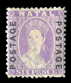 Natal #40 (SG 62) Cat£225, 1870-73 6p lilac, hinge remnant