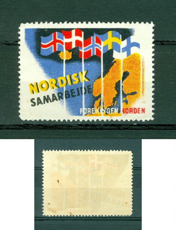 Denmark. Poster Stamp Mnh. Norden Nordic Co-Operation. National Flags,Map.