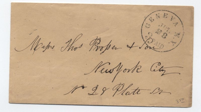 1850s Geneva NY black CDS 3paid integral rate stampless cover [6986.783]