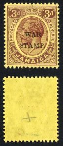 Jamaica SG72 3d purple on lemon paper Damaged S M/M