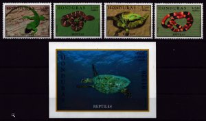 Honduras 1998 Sc#C1034/C1038 REPTILES/TURTLE/CORAL SNAKE Set (4) + S/S MNH