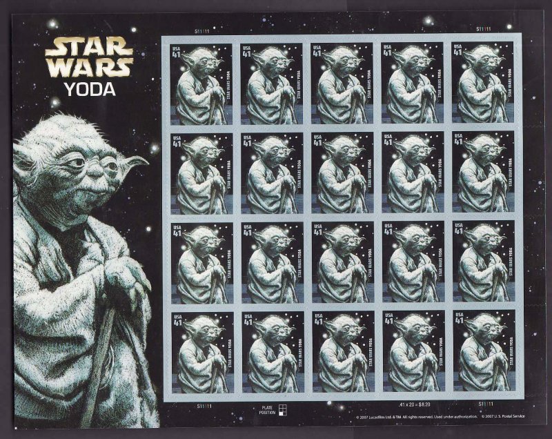 USA-Sc#4205- id12-unused NH sheet-Yoda-Star Wars-2007-