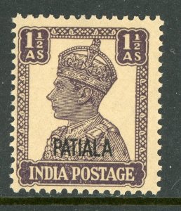 India 1943 KGVI Patiala Convention States 1½a Scott # 107 MNH Q713