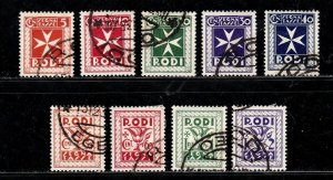 Rhodes stamps #J1 - 9, complete set, used, 1934, CV $108.50