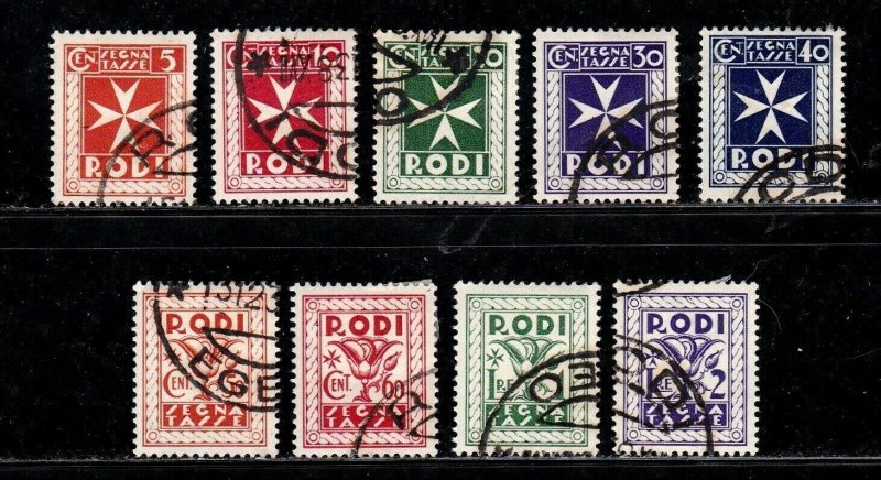 Rhodes stamps #J1 - 9, complete set, used, 1934, CV $108.50