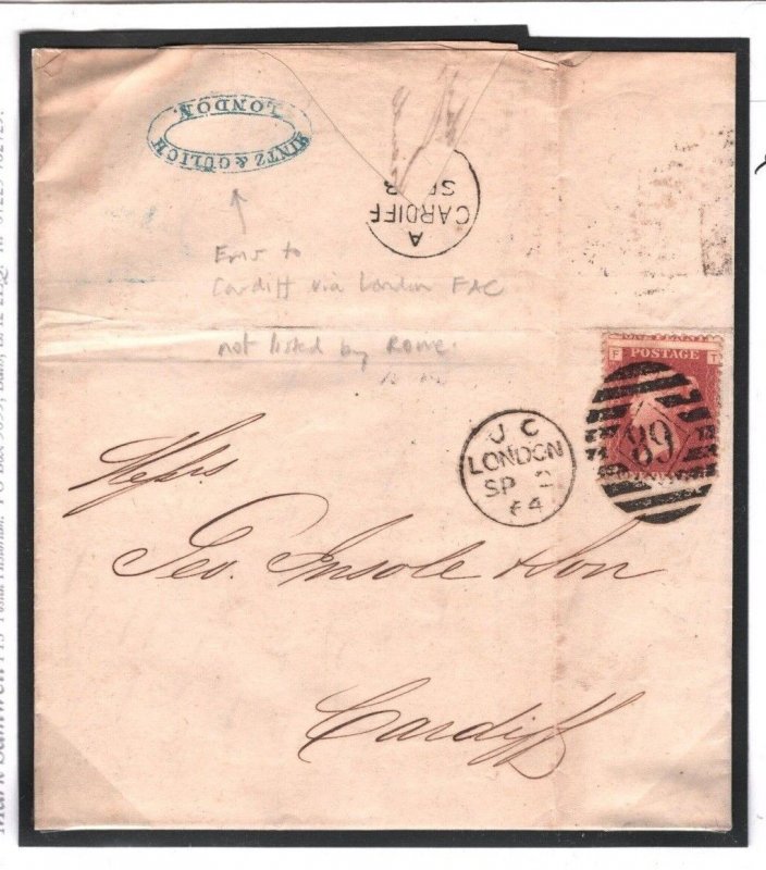 RHINELAND GB WALES MAIL Bad Ems FORWARDED London AGENT CACHET 1d Red Cardiff G61