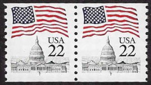 U.S. #2115c MNH; 22c US Flag over Capital (w/ inscribed T) - Coil Pair (1987)